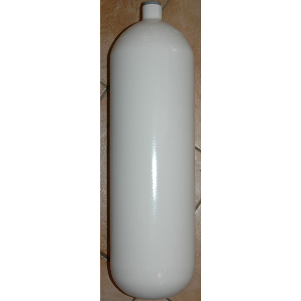 Steel cylinder / diving cylinder 15 liters, 300 bar, 204mm diameter, M25x2 bottle neck thread, without valve, white.